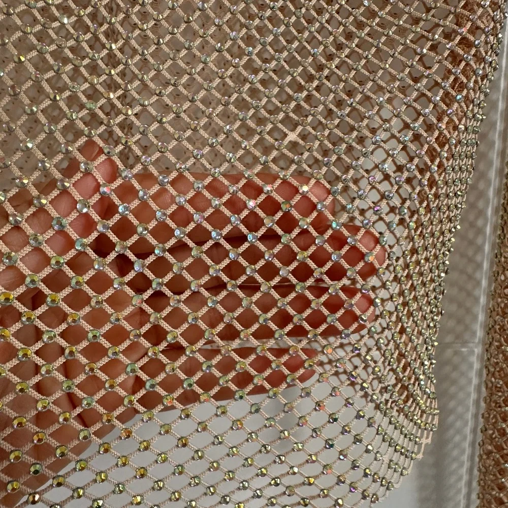 Zara Chain link Sparkle Mesh Long-Sleeve Crop Top - Festival Top - Picture 4 of 5